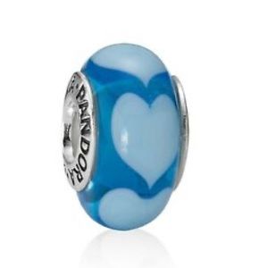 💕CUTE💕Pandora Blue Hearts Glass Charm